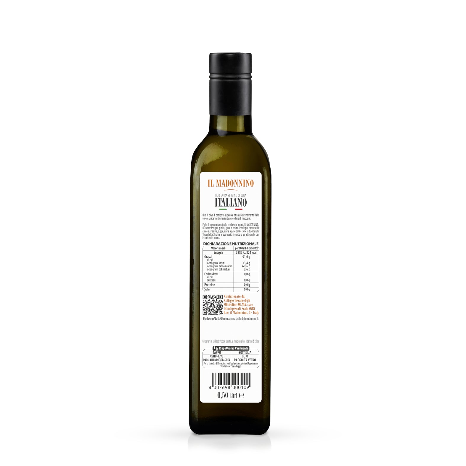 Bottiglia 0,50 Litri "Il Madonnino" - Olio Extravergine di Oliva - Tappo Antirabbocco (Conf. 6 Pz.)