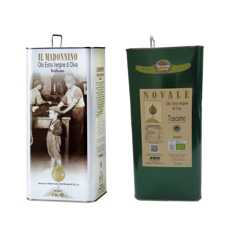 BOX - 1 Tin 5 Litre "Madonnino" Extra Virgin Olive Oil + 1 Tin 5 Litre "Novale" Organic Tuscan P.G.I. Extra Virgin Olive Oil