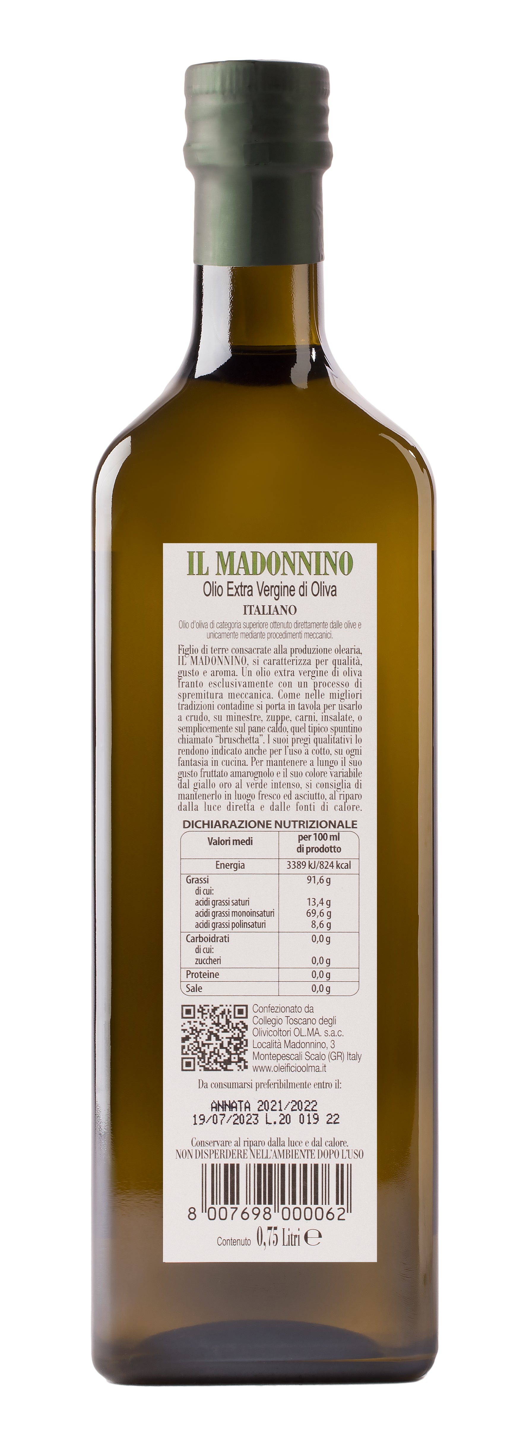 Bottle 0,75 Litre "Madonnino" - Extra Virgin Olive Oil (Pack of 6)
