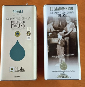 BOX - 1 Tin 5 Litre "Madonnino" Extra Virgin Olive Oil + 1 Tin 5 Litre "Novale" Organic Tuscan P.G.I. Extra Virgin Olive Oil