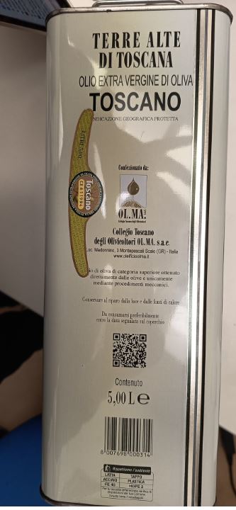 Tin 5 Litre "NOVALE" - Organic Tuscan P.G.I. Extra Virgin Olive Oil (Pack of 2) 