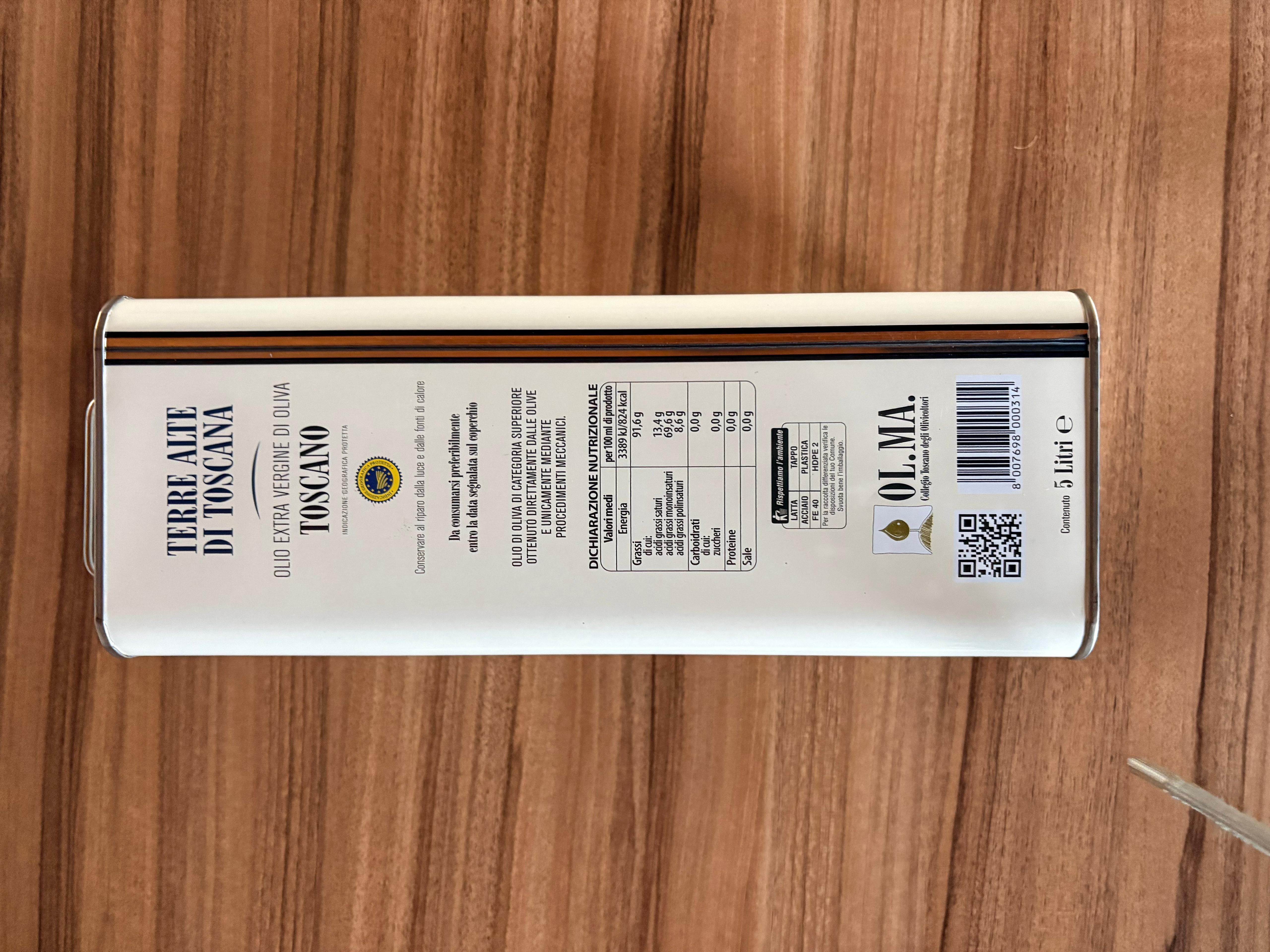 BOX - 1 Tin 5 Litre "Madonnino" Extra Virgin Olive Oil + 1 Tin 5 Litre "Terre Alte di Toscana" Tuscan P.G.I. Extra Virgin Olive Oil