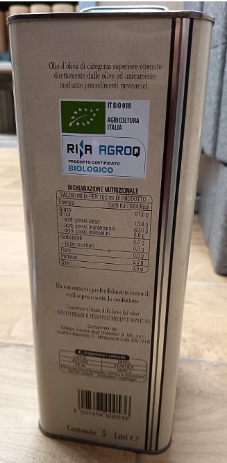 Tin 5 Litre "Dotto" - Organix Extra Virgin Olive Oil (Pack of 2)