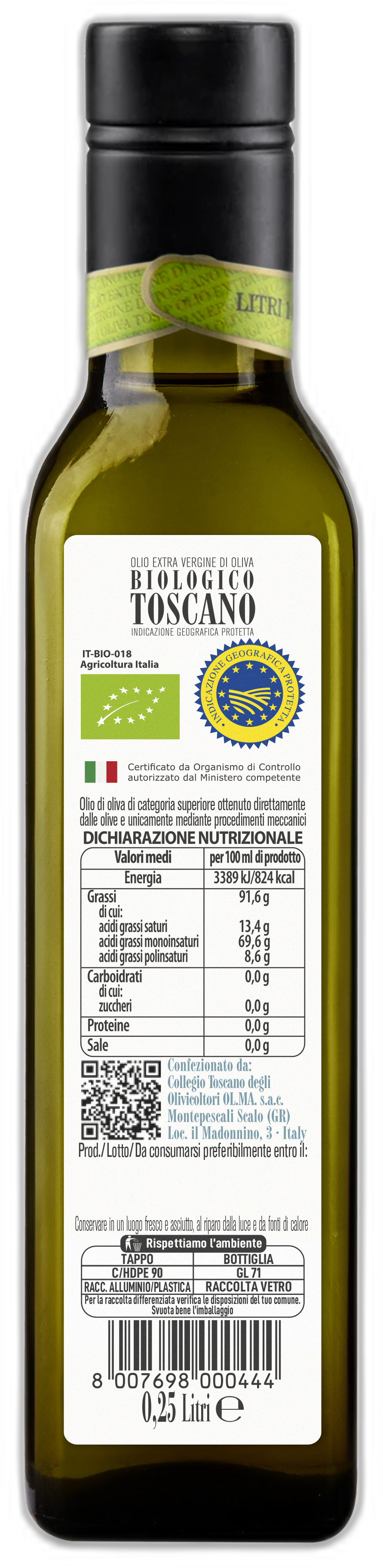 Bottle 0,50 Litre "Novale" - Organic Tuscan P.G.I. Extra Virgin Olive Oil (Pack of 6)