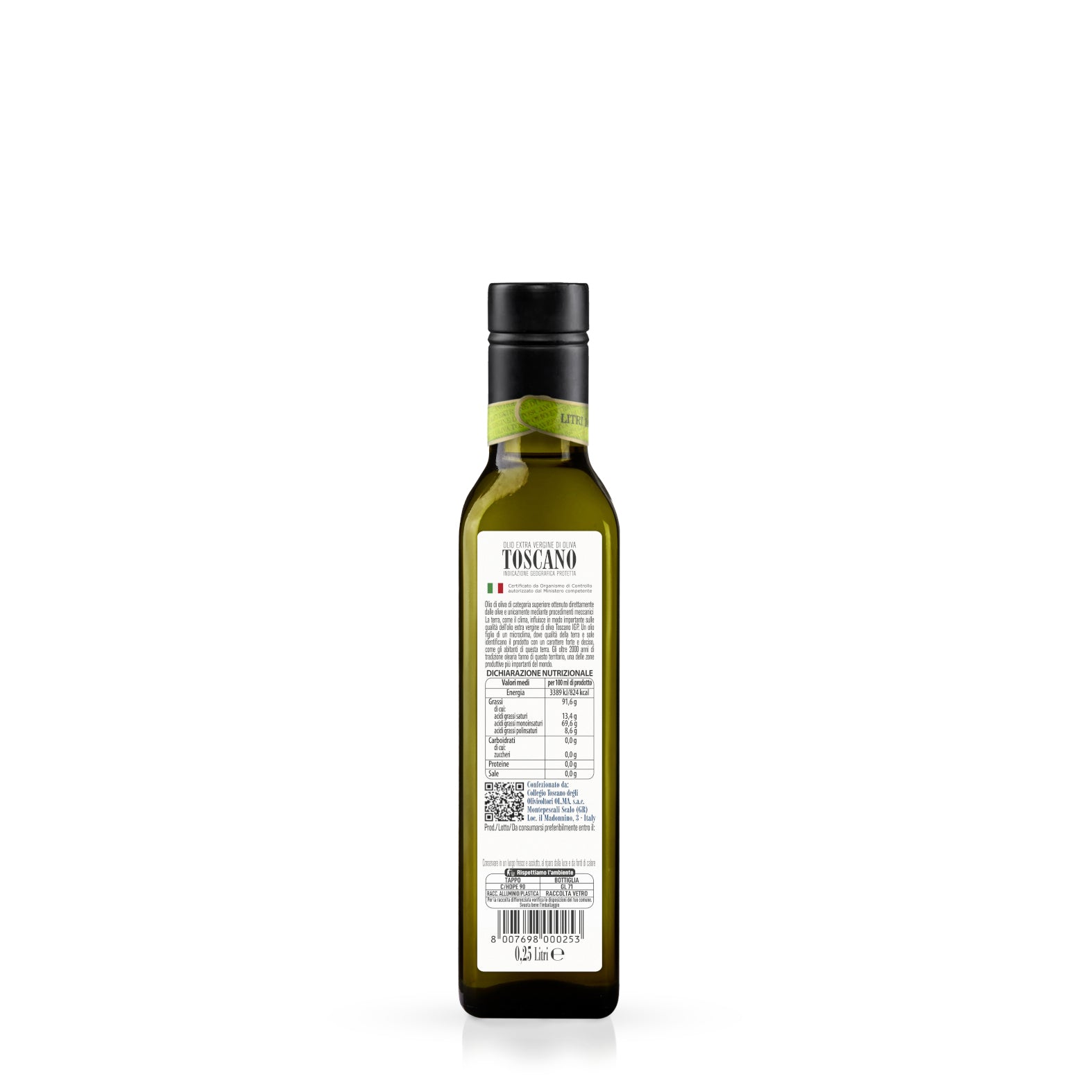 Bottiglia 0,25 Litri "Terre Alte di Toscana" - Olio Extravergine di Oliva Toscano IGP (Conf. 12 Pz.)