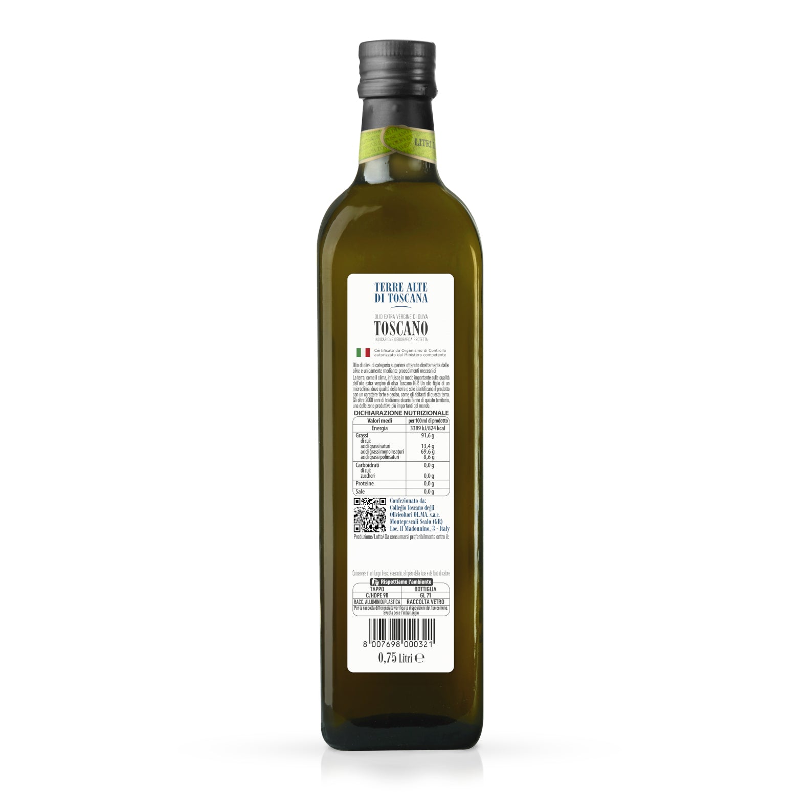 Bottle 0,75 Litre "Terre Alte di Toscana" - Tuscan P.G.I. Extra Virgin Olive Oil (Pack of 6)