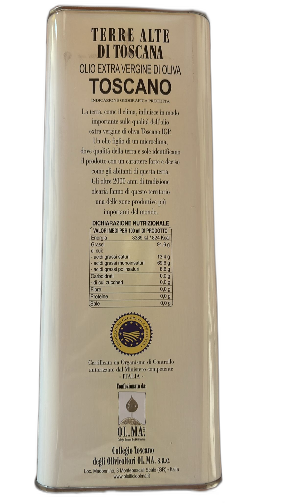 Lattina 5 Litri "Terre Alte di Toscana" - Olio Extravergine di Oliva Toscano IGP (Conf. 2 Pz.)