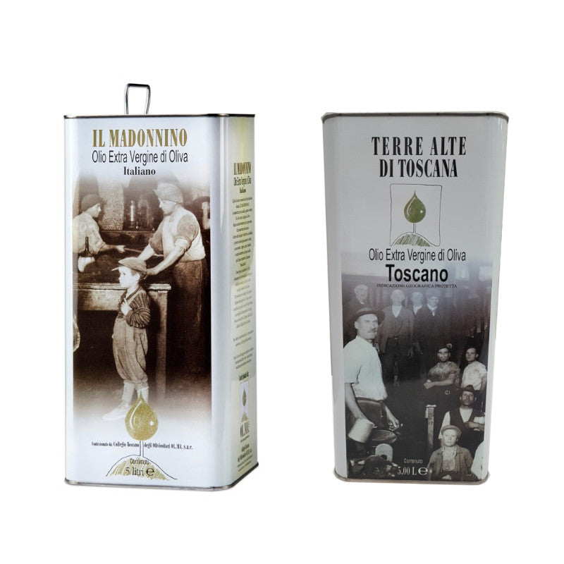 BOX - 1 Tin 5 Litre "Madonnino" Extra Virgin Olive Oil + 1 Tin 5 Litre "Terre Alte di Toscana" Tuscan P.G.I. Extra Virgin Olive Oil